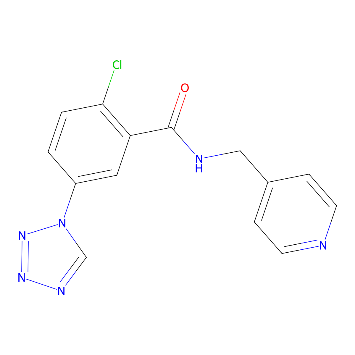 2-chloro-N-(pyridin-4-ylmethyl)-5-(1H-tetrazol-1-yl)benzamide molecular structure, CAS 1081126-85-3