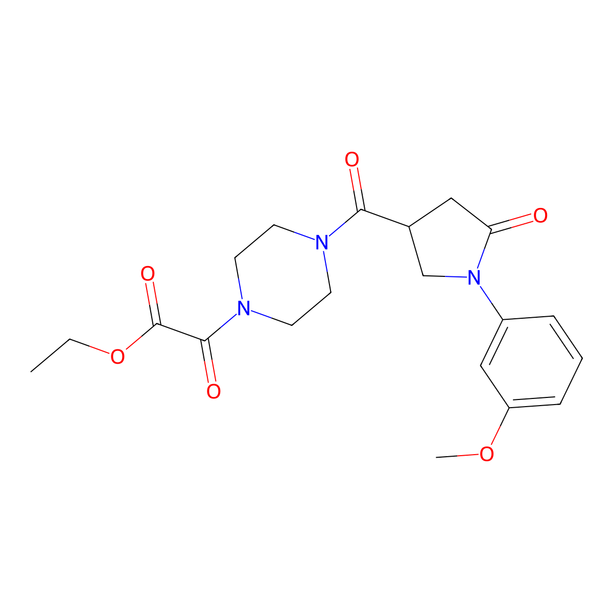 Ethyl (4-{[1-(3-methoxyphenyl)-5-oxopyrrolidin-3-yl]carbonyl}piperazin-1-yl)(oxo)acetate molecular structure, CAS 1081127-05-0