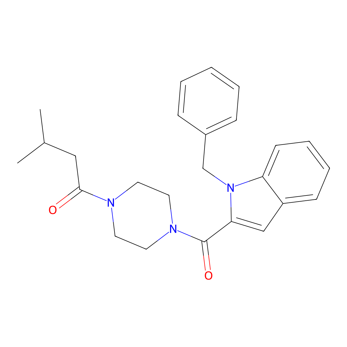 1-{4-[(1-benzyl-1H-indol-2-yl)carbonyl]piperazin-1-yl}-3-methylbutan-1-one molecular structure, CAS 1081127-16-3