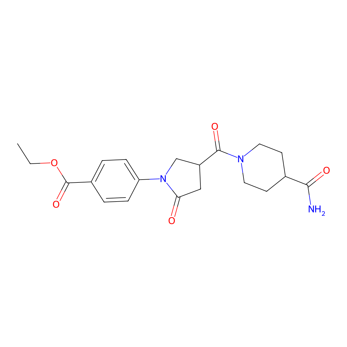 Ethyl 4-{4-[(4-carbamoylpiperidin-1-yl)carbonyl]-2-oxopyrrolidin-1-yl}benzoate molecular structure, CAS 1081127-27-6