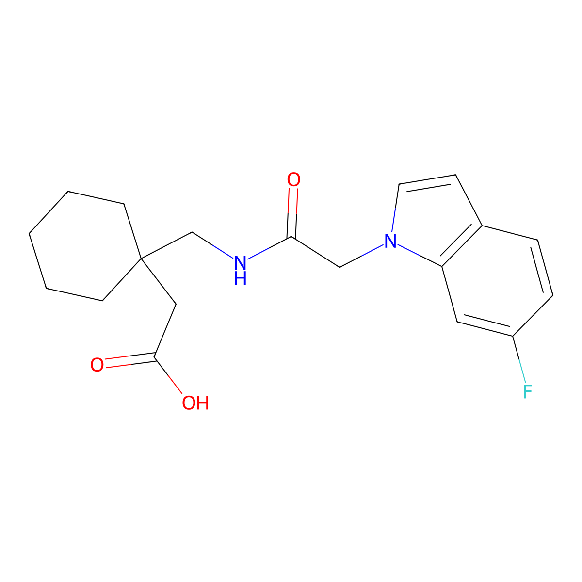 [1-({[(6-fluoro-1H-indol-1-yl)acetyl]amino}methyl)cyclohexyl]acetic acid molecular structure, CAS 1081127-32-3