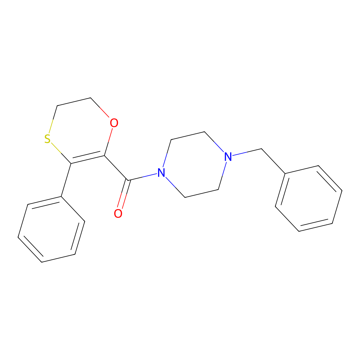 (4-Benzylpiperazin-1-yl)(3-phenyl-5,6-dihydro-1,4-oxathiin-2-yl)methanone molecular structure, CAS 1081127-83-4