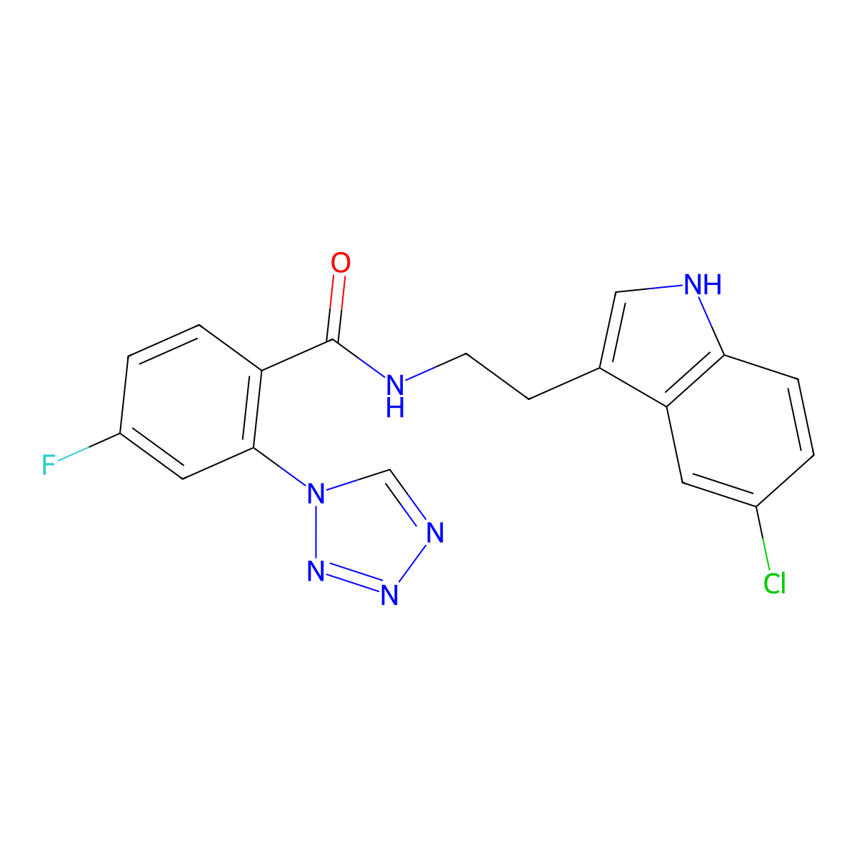 N~1~-[2-(5-chloro-1H-indol-3-yl)ethyl]-4-fluoro-2-(1H-1,2,3,4-tetraazol-1-yl)benzamide molecular structure, CAS 1081127-87-8