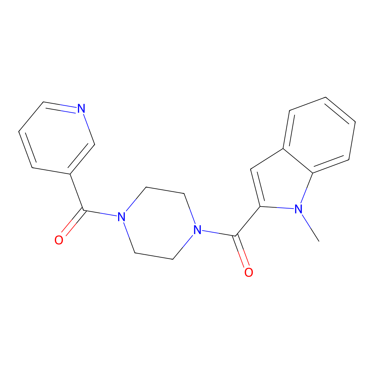 (1-methyl-1H-indol-2-yl)[4-(pyridin-3-ylcarbonyl)piperazin-1-yl]methanone molecular structure, CAS 1081128-01-9