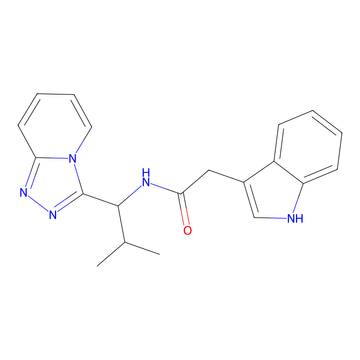 2-(1H-indol-3-yl)-N-(2-methyl-1-{[1,2,4]triazolo[4,3-a]pyridin-3-yl}propyl)acetamide molecular structure, CAS 1081128-24-6