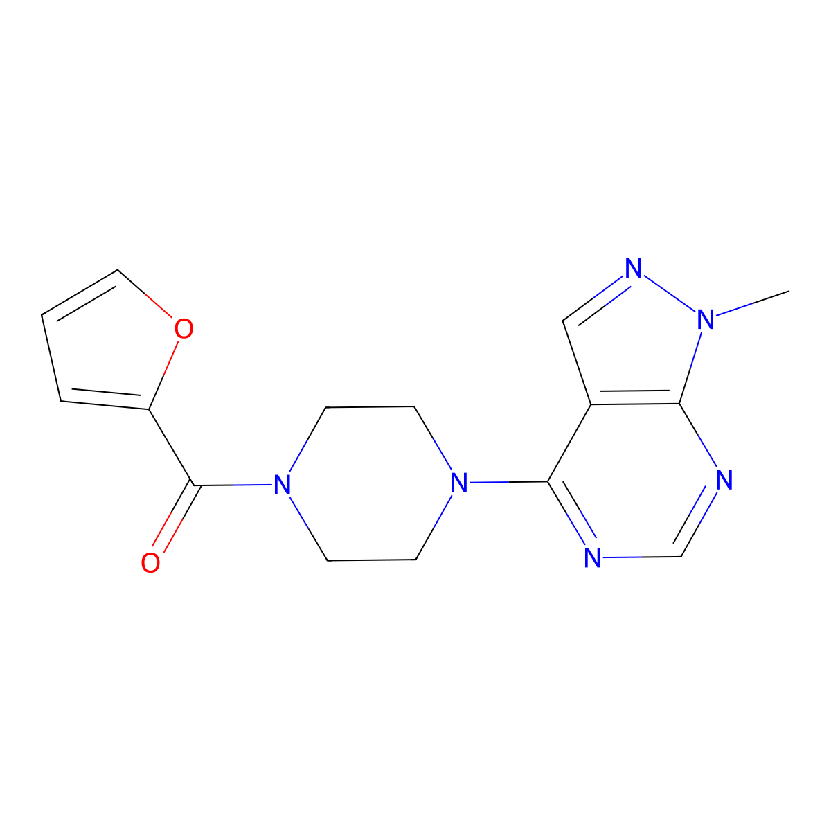 2-Furyl 4-(1-methylpyrazolo[4,5-e]pyrimidin-4-yl)piperazinyl ketone molecular structure, CAS 1081128-58-6