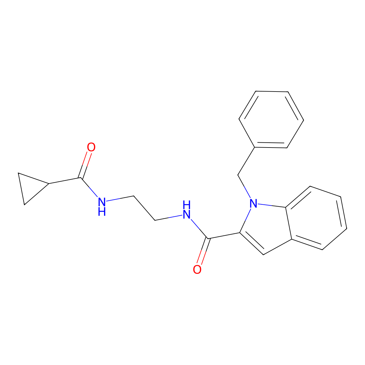 1-benzyl-N-{2-[(cyclopropylcarbonyl)amino]ethyl}-1H-indole-2-carboxamide molecular structure, CAS 1081128-99-5