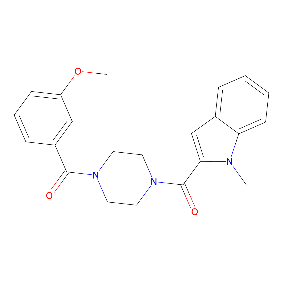 2-[4-(3-methoxybenzoyl)piperazine-1-carbonyl]-1-methyl-1H-indole molecular structure, CAS 1081129-02-3