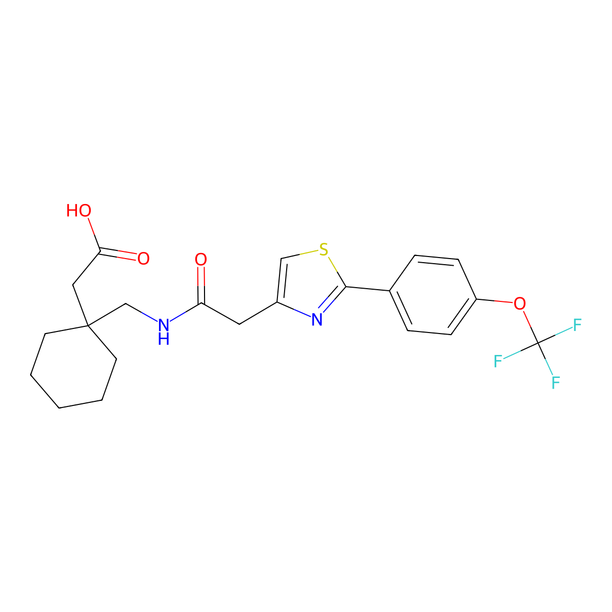 (1-{[({2-[4-(Trifluoromethoxy)phenyl]-1,3-thiazol-4-yl}acetyl)amino]methyl}cyclohexyl)acetic acid molecular structure, CAS 1081129-18-1