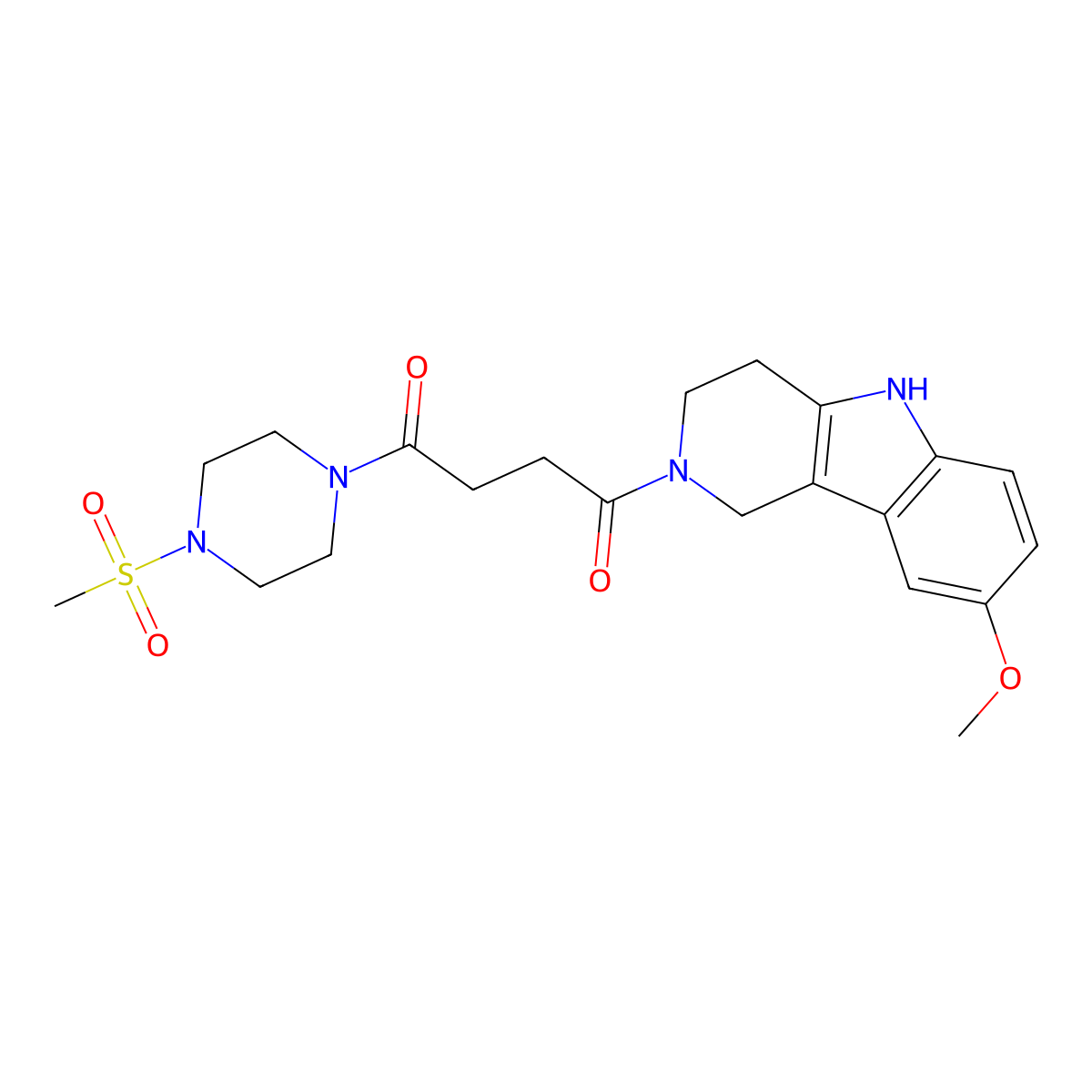 1-(8-methoxy-1,3,4,5-tetrahydro-2H-pyrido[4,3-b]indol-2-yl)-4-[4-(methylsulfonyl)piperazin-1-yl]butane-1,4-dione molecular structure, CAS 1081129-33-0