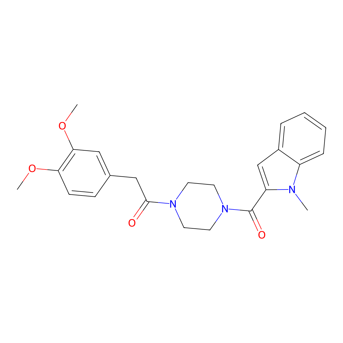 2-(3,4-dimethoxyphenyl)-1-{4-[(1-methyl-1H-indol-2-yl)carbonyl]piperazin-1-yl}ethanone molecular structure, CAS 1081129-49-8