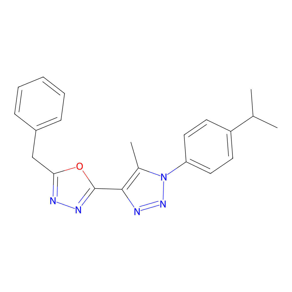 2-benzyl-5-(1-(4-isopropylphenyl)-5-methyl-1H-1,2,3-triazol-4-yl)-1,3,4-oxadiazole molecular structure, CAS 1081130-41-7