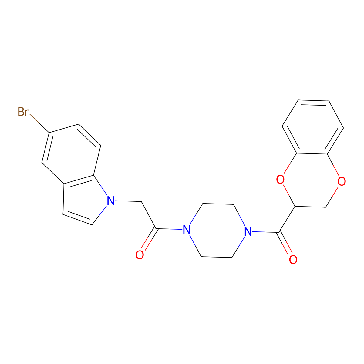 2-(5-bromo-1H-indol-1-yl)-1-[4-(2,3-dihydro-1,4-benzodioxin-2-ylcarbonyl)piperazin-1-yl]ethanone molecular structure, CAS 1081130-93-9