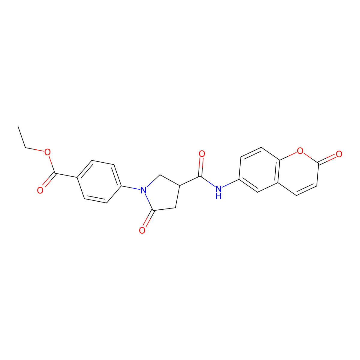ethyl 4-{2-oxo-4-[(2-oxo-2H-chromen-6-yl)carbamoyl]pyrrolidin-1-yl}benzoate molecular structure, CAS 1081131-01-2