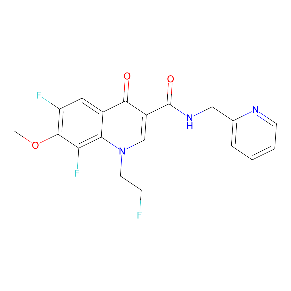6,8-difluoro-1-(2-fluoroethyl)-7-methoxy-4-oxo-N-(pyridin-2-ylmethyl)-1,4-dihydroquinoline-3-carboxamide molecular structure, CAS 1081131-19-2