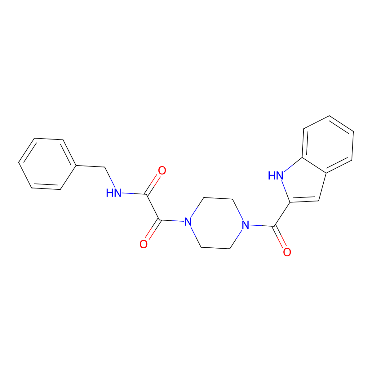 N-benzyl-2-[4-(1H-indol-2-ylcarbonyl)piperazin-1-yl]-2-oxoacetamide molecular structure, CAS 1081131-22-7
