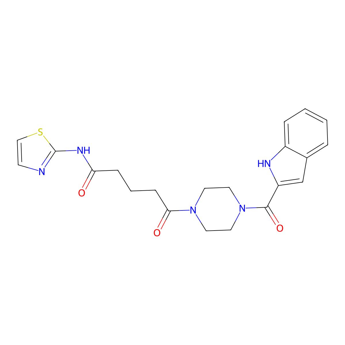 5-[4-(1H-indol-2-ylcarbonyl)piperazin-1-yl]-5-oxo-N-(1,3-thiazol-2-yl)pentanamide molecular structure, CAS 1081131-67-0