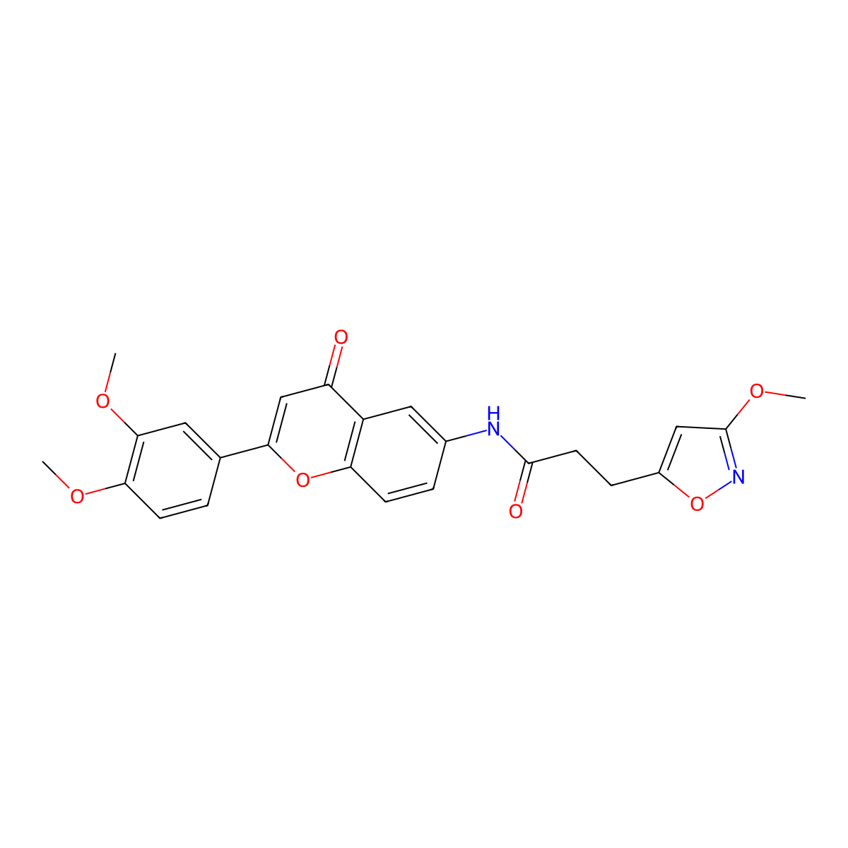 N-[2-(3,4-dimethoxyphenyl)-4-oxo-4H-chromen-6-yl]-3-(3-methoxy-1,2-oxazol-5-yl)propanamide molecular structure, CAS 1081131-91-0