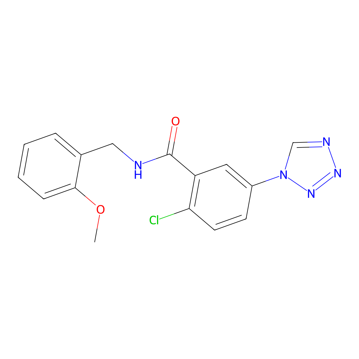 2-chloro-N-(2-methoxybenzyl)-5-(1H-tetrazol-1-yl)benzamide molecular structure, CAS 1081131-94-3