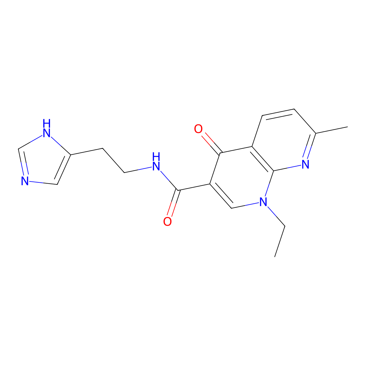 1-ethyl-N-[2-(1H-imidazol-4-yl)ethyl]-7-methyl-4-oxo-1,4-dihydro-1,8-naphthyridine-3-carboxamide molecular structure, CAS 1081132-32-2