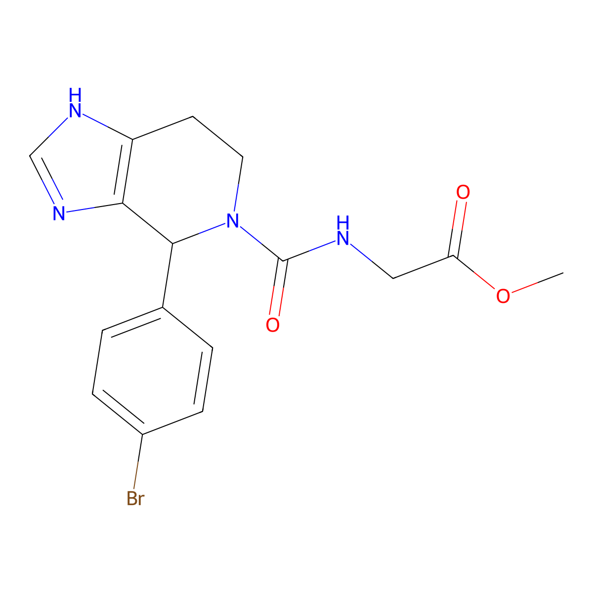 methyl 2-(4-(4-bromophenyl)-4,5,6,7-tetrahydro-3H-imidazo[4,5-c]pyridine-5-carboxamido)acetate molecular structure, CAS 1081132-58-2