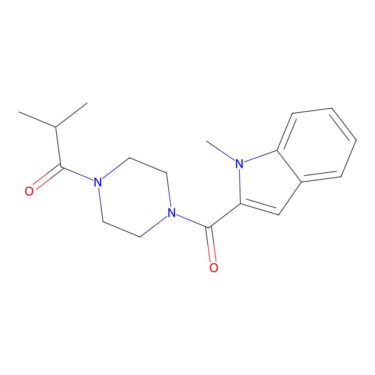 2-methyl-1-{4-[(1-methyl-1H-indol-2-yl)carbonyl]piperazin-1-yl}propan-1-one molecular structure, CAS 1081133-21-2