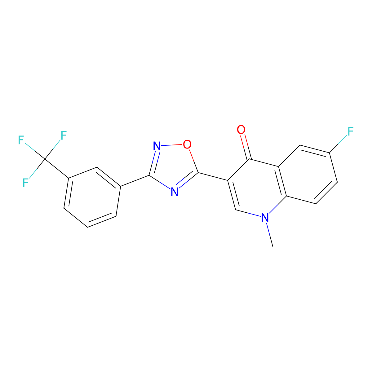6-fluoro-1-methyl-3-(3-(3-(trifluoromethyl)phenyl)-1,2,4-oxadiazol-5-yl)quinolin-4(1H)-one molecular structure, CAS 1081133-23-4