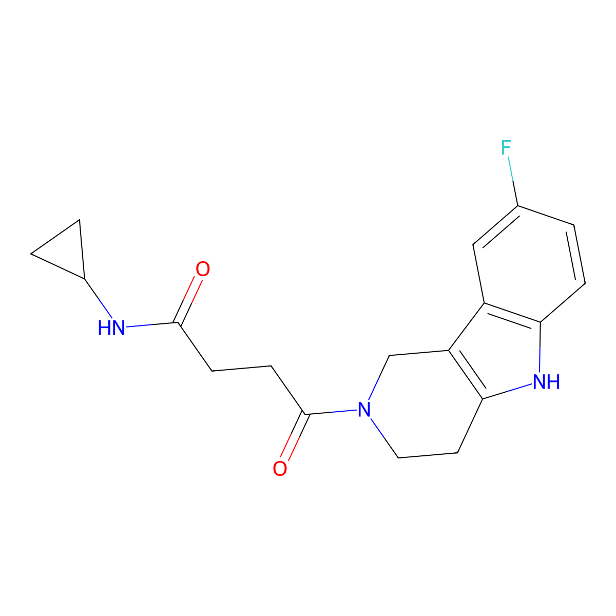 N-cyclopropyl-4-(8-fluoro-1,3,4,5-tetrahydro-2H-pyrido[4,3-b]indol-2-yl)-4-oxobutanamide molecular structure, CAS 1081133-68-7
