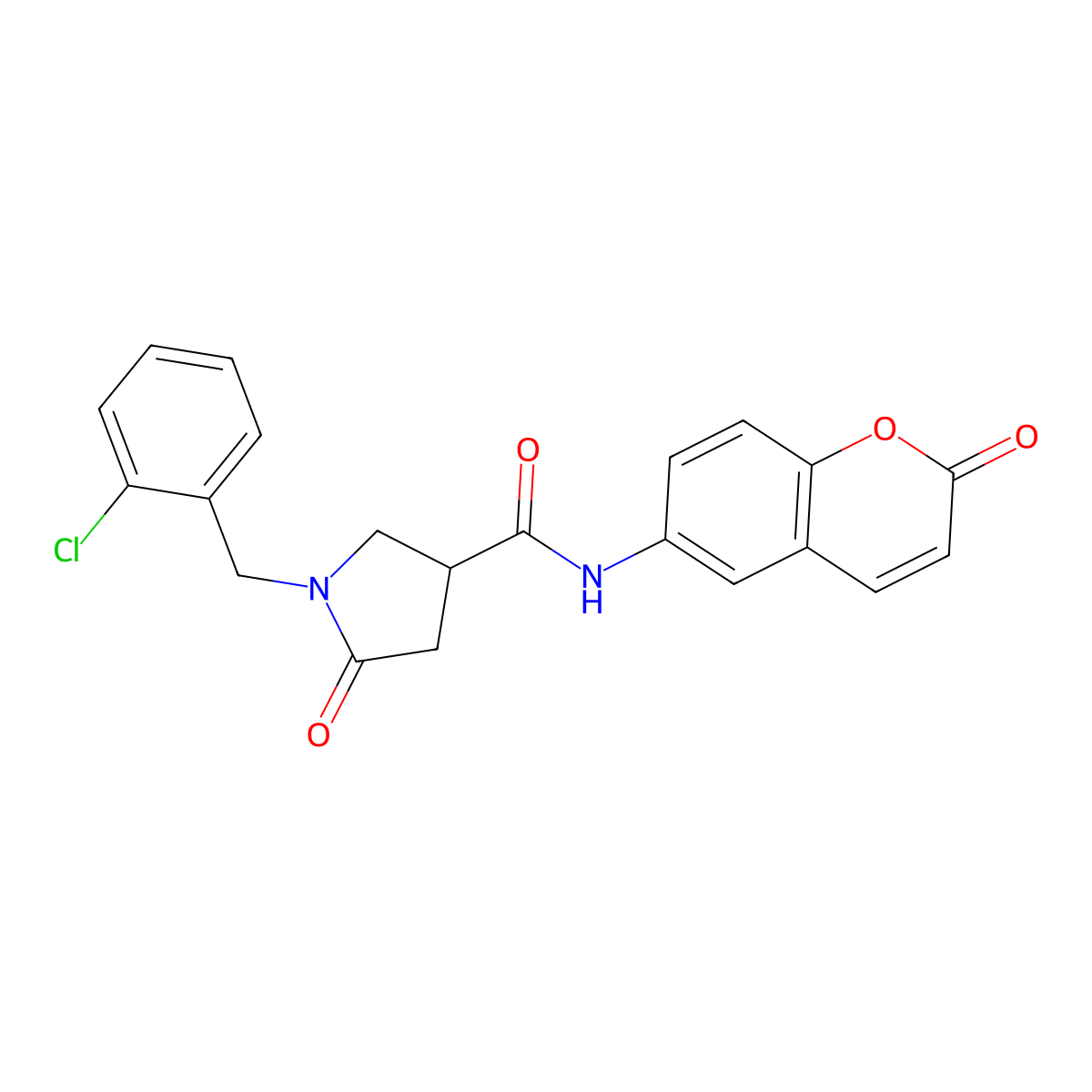 1-(2-chlorobenzyl)-5-oxo-N-(2-oxo-2H-chromen-6-yl)pyrrolidine-3-carboxamide molecular structure, CAS 1081133-82-5
