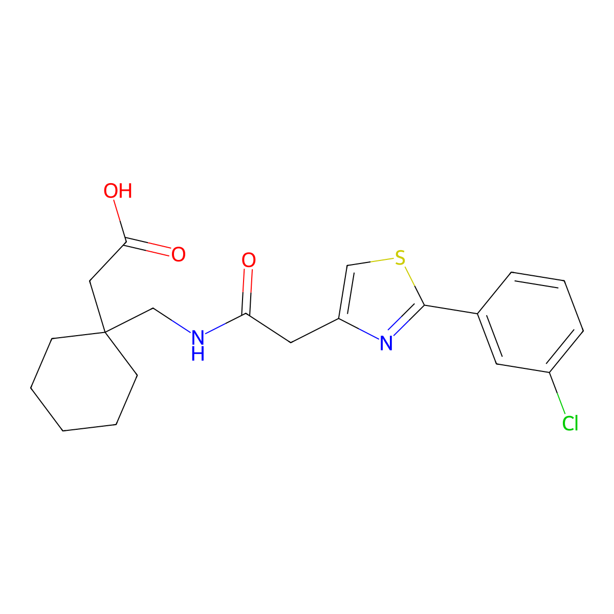 {1-[({[2-(3-Chlorophenyl)-1,3-thiazol-4-yl]acetyl}amino)methyl]cyclohexyl}acetic acid molecular structure, CAS 1081133-83-6