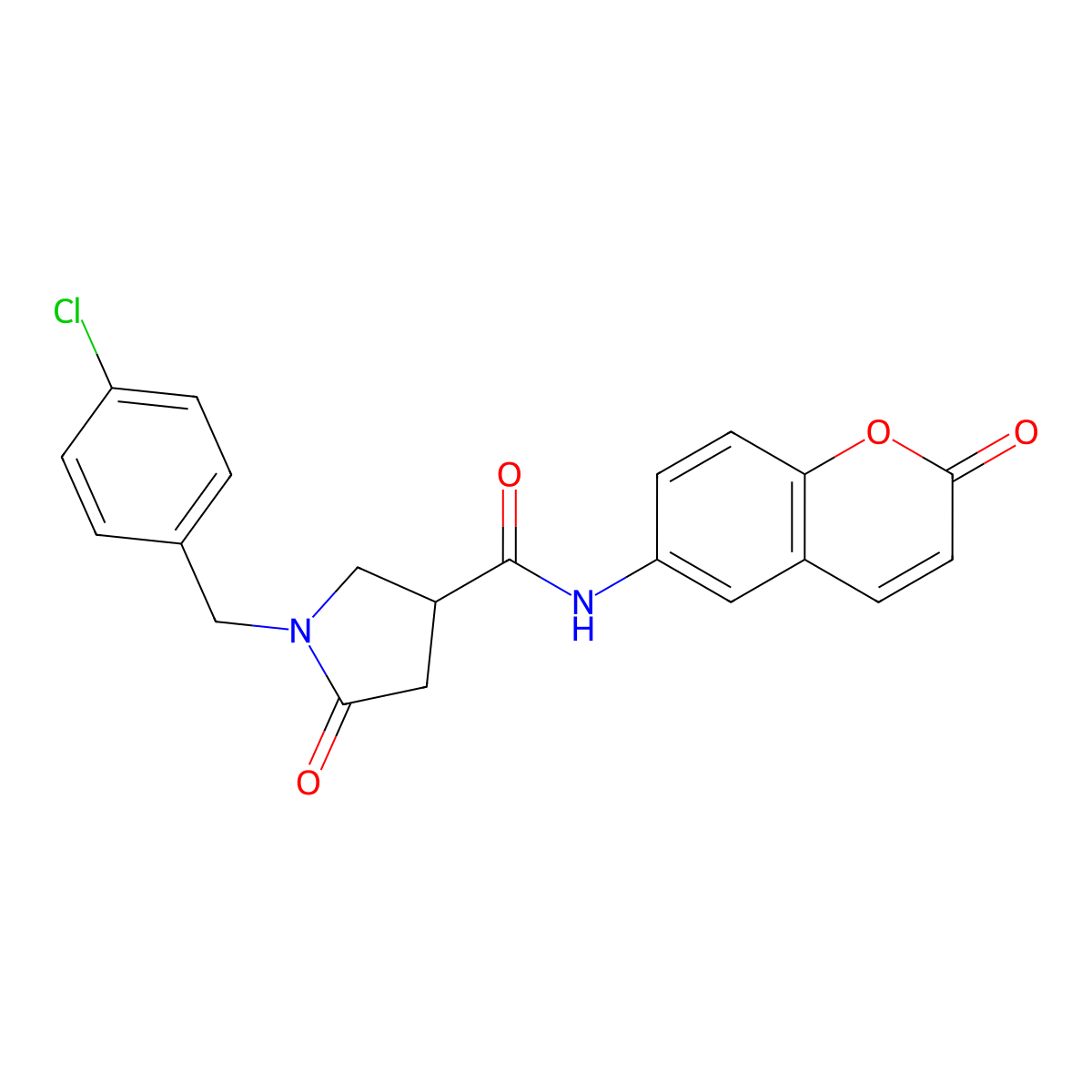1-(4-chlorobenzyl)-5-oxo-N-(2-oxo-2H-chromen-6-yl)pyrrolidine-3-carboxamide molecular structure, CAS 1081133-85-8