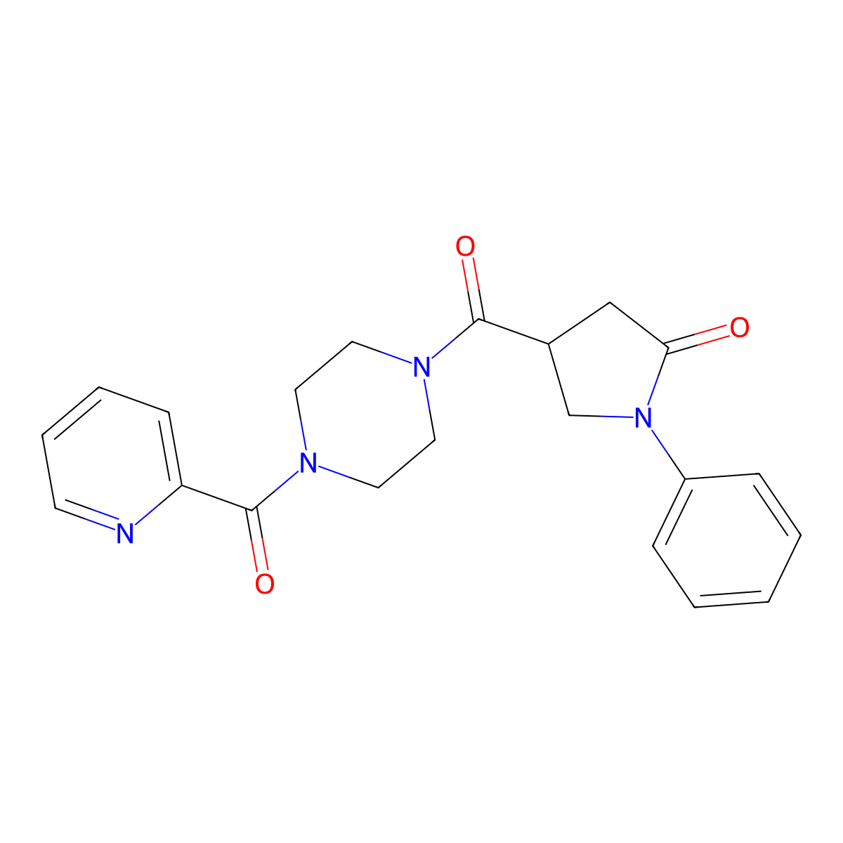 1-Phenyl-4-{[4-(pyridin-2-ylcarbonyl)piperazin-1-yl]carbonyl}pyrrolidin-2-one molecular structure, CAS 1081133-87-0