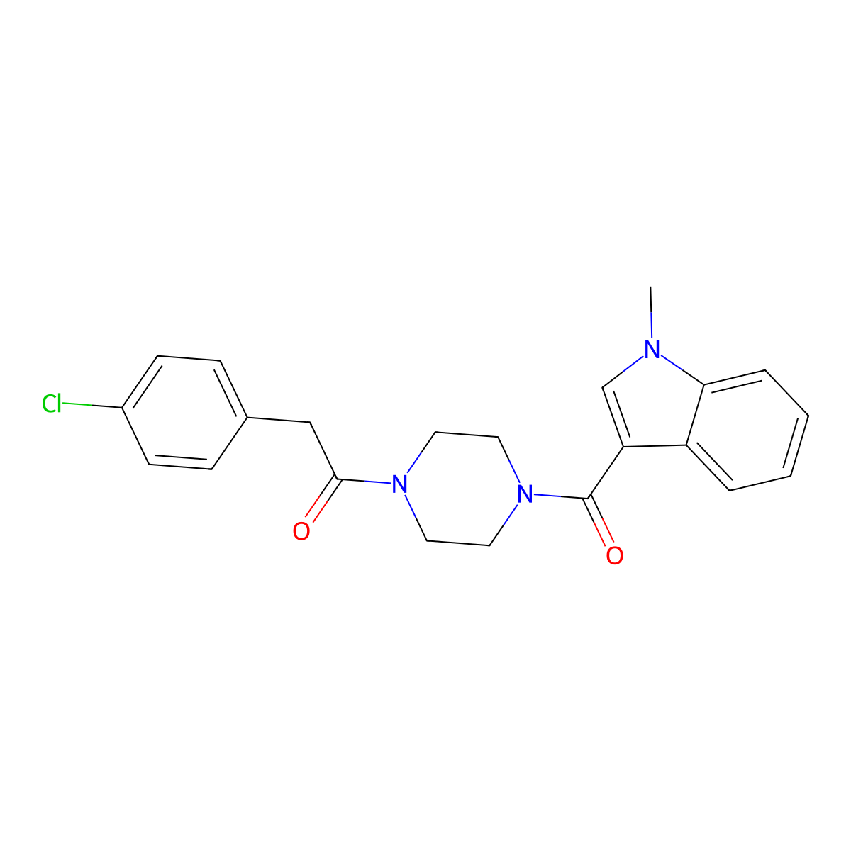 2-(4-chlorophenyl)-1-{4-[(1-methyl-1H-indol-3-yl)carbonyl]piperazin-1-yl}ethanone molecular structure, CAS 1081134-32-8