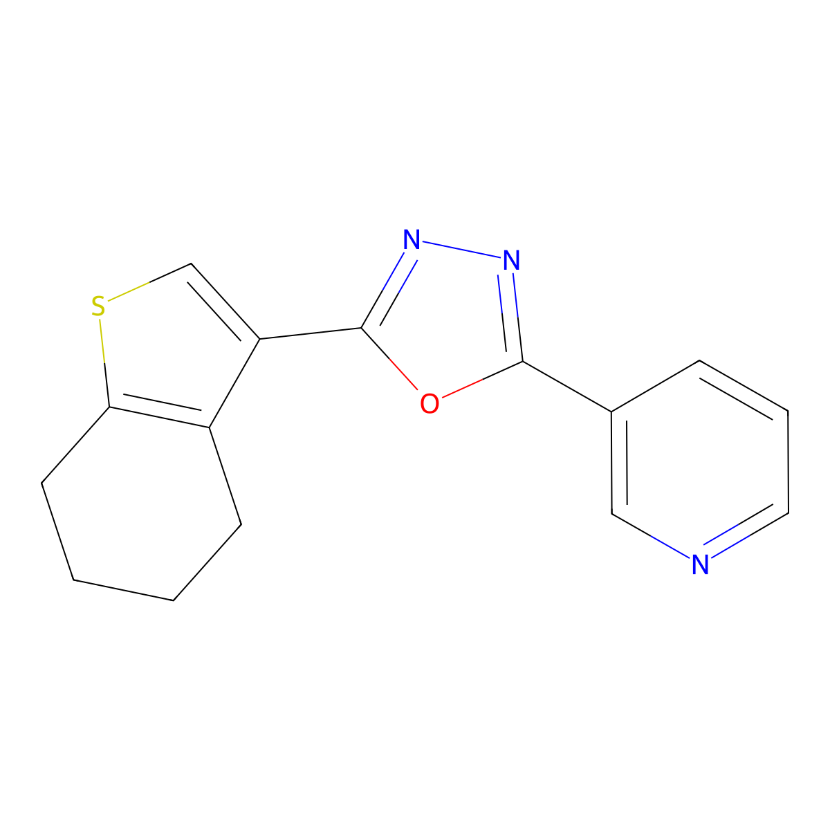 2-(Pyridin-3-yl)-5-(4,5,6,7-tetrahydrobenzo[b]thiophen-3-yl)-1,3,4-oxadiazole molecular structure, CAS 1081134-41-9