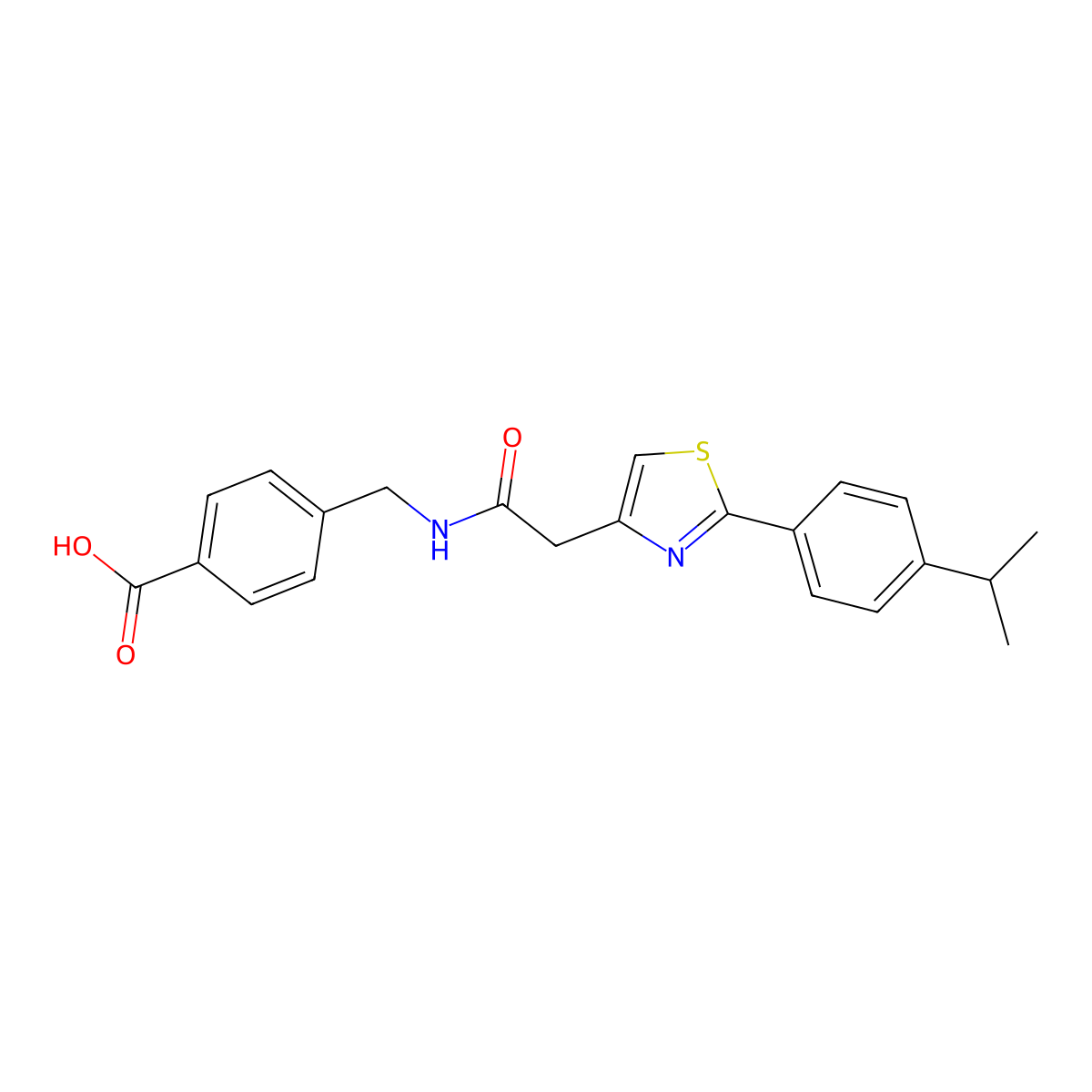 4-{[({2-[4-(Propan-2-yl)phenyl]-1,3-thiazol-4-yl}acetyl)amino]methyl}benzoic acid molecular structure, CAS 1081134-54-4