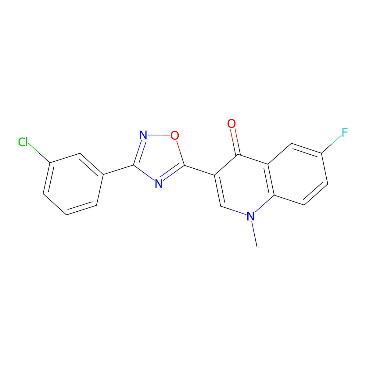 3-(3-(3-chlorophenyl)-1,2,4-oxadiazol-5-yl)-6-fluoro-1-methylquinolin-4(1H)-one molecular structure, CAS 1081134-83-9
