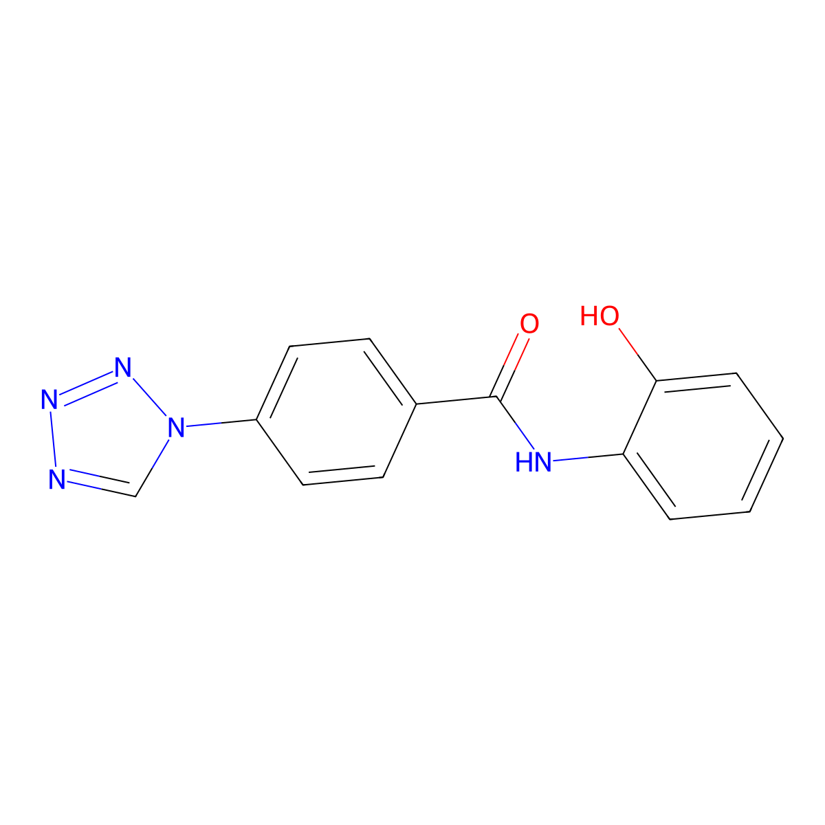 N-(2-hydroxyphenyl)-4-(1H-tetrazol-1-yl)benzamide molecular structure, CAS 1081135-07-0