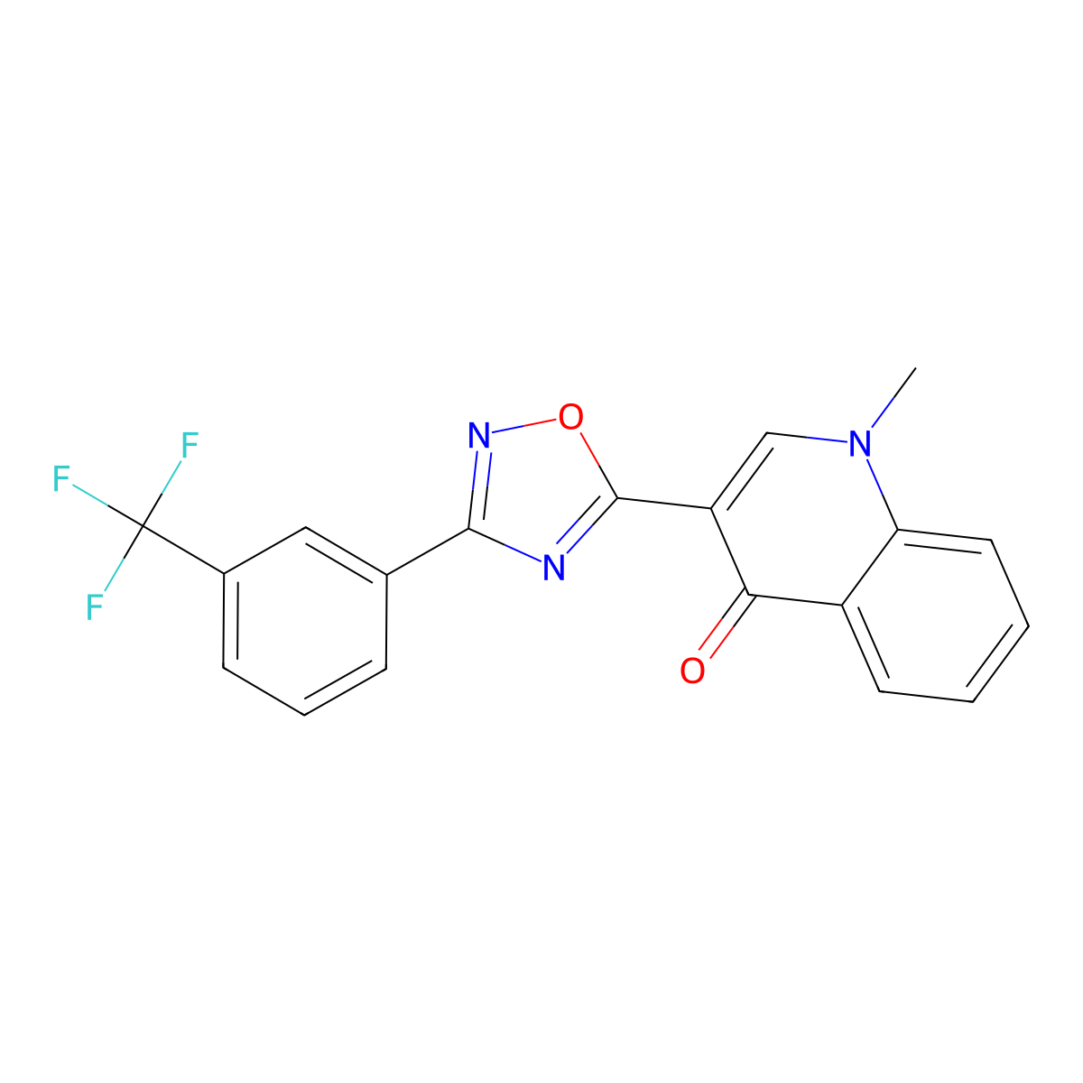 1-methyl-3-(3-(3-(trifluoromethyl)phenyl)-1,2,4-oxadiazol-5-yl)quinolin-4(1H)-one molecular structure, CAS 1081135-19-4