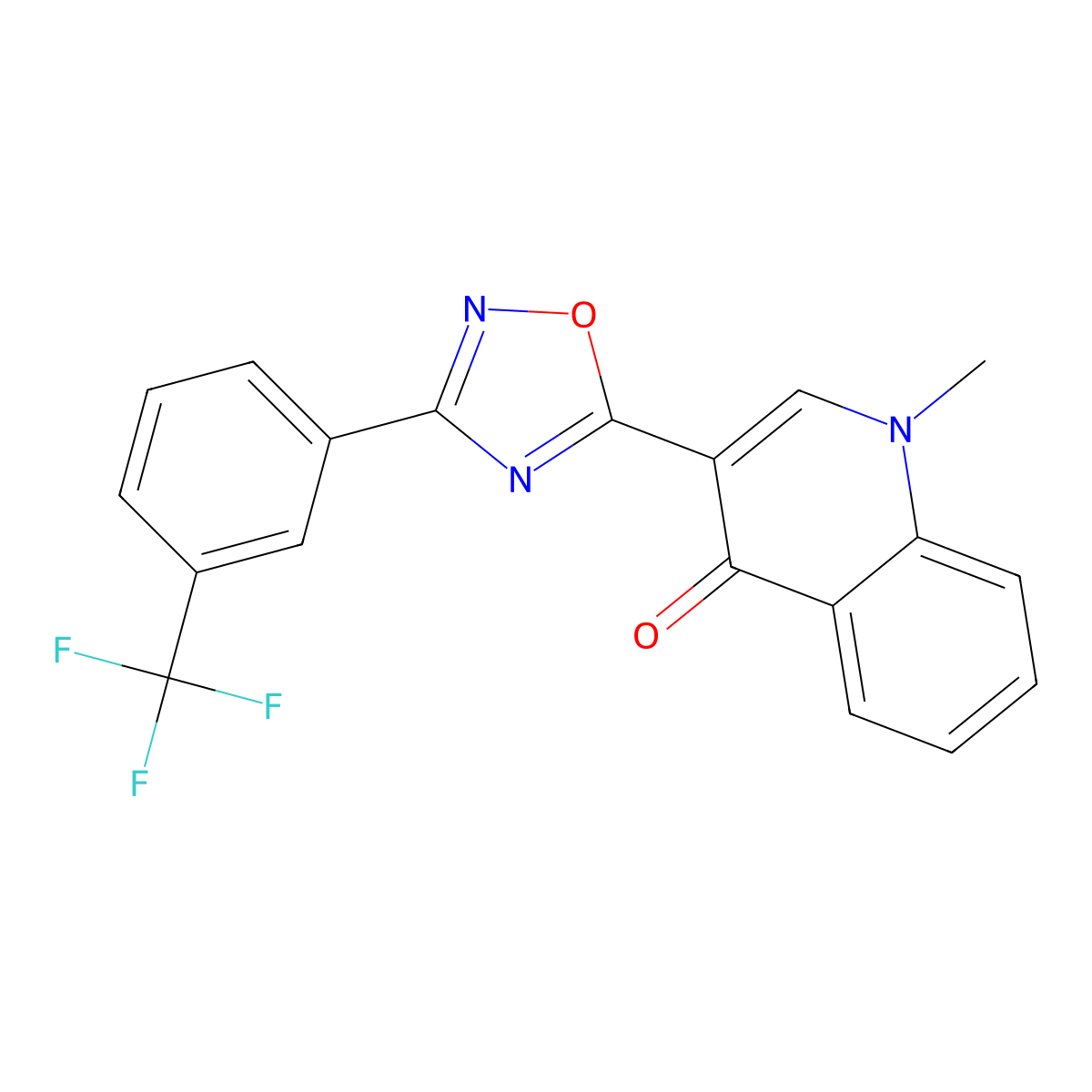 1-methyl-3-(3-(3-(trifluoromethyl)phenyl)-1,2,4-oxadiazol-5-yl)quinolin-4(1H)-one molecular structure, CAS 1081135-19-4