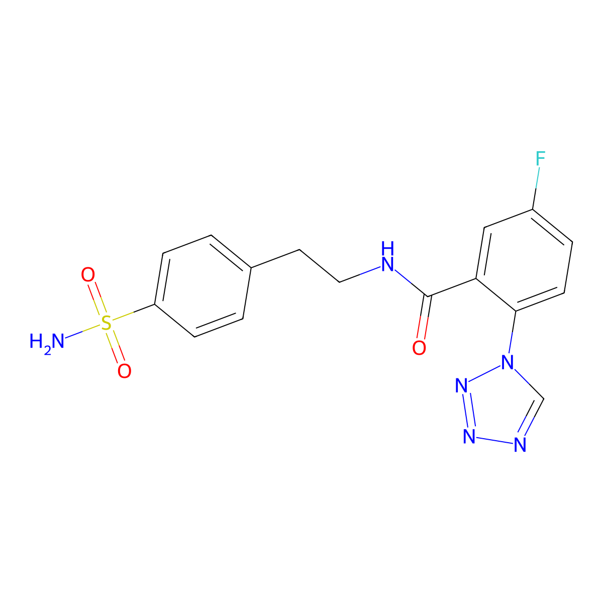 N~1~-[4-(aminosulfonyl)phenethyl]-5-fluoro-2-(1H-1,2,3,4-tetraazol-1-yl)benzamide molecular structure, CAS 1081135-36-5