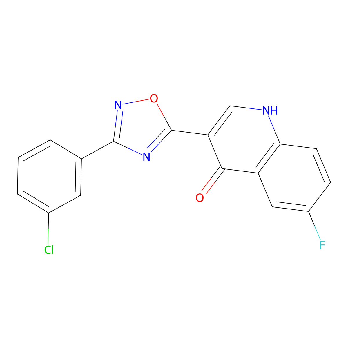 3-(3-(3-chlorophenyl)-1,2,4-oxadiazol-5-yl)-6-fluoroquinolin-4(1H)-one molecular structure, CAS 1081135-42-3