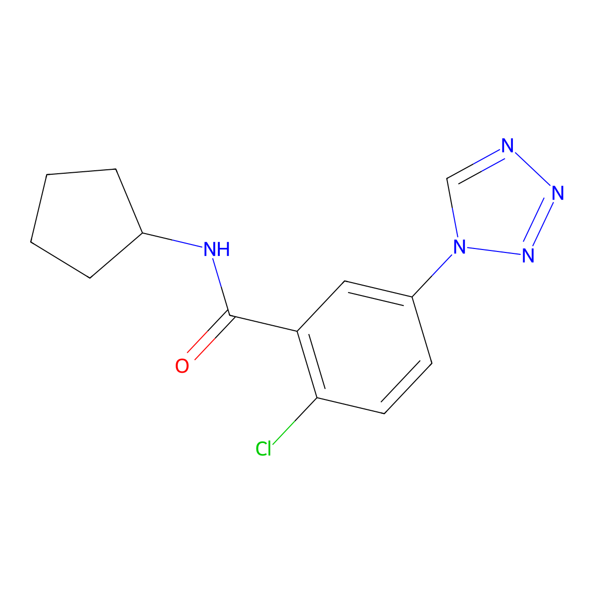 2-chloro-N-cyclopentyl-5-(1H-tetrazol-1-yl)benzamide molecular structure, CAS 1081136-44-8