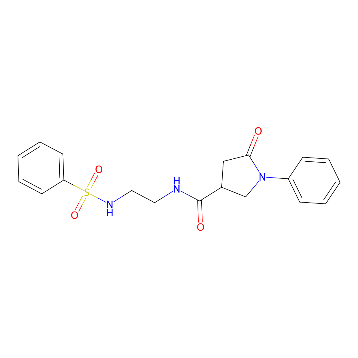 5-oxo-1-phenyl-N-{2-[(phenylsulfonyl)amino]ethyl}pyrrolidine-3-carboxamide molecular structure, CAS 1081136-50-6