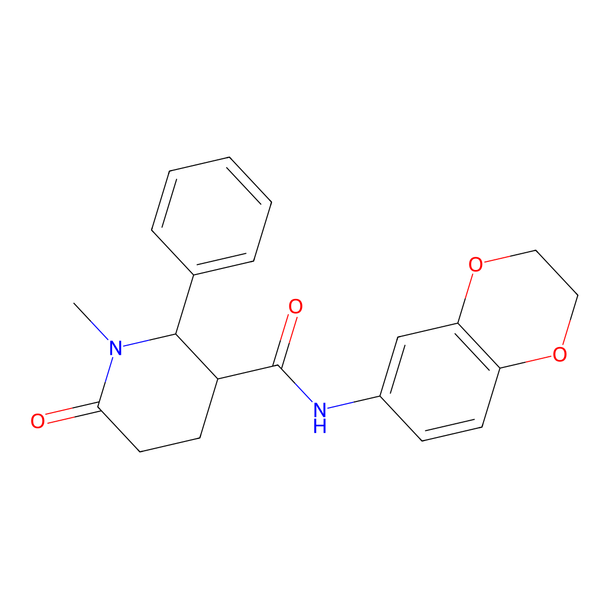 N-(2,3-dihydro-1,4-benzodioxin-6-yl)-1-methyl-6-oxo-2-phenylpiperidine-3-carboxamide molecular structure, CAS 1081136-62-0