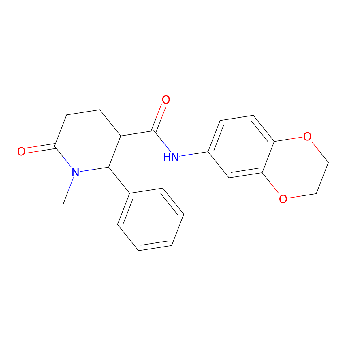 N-(2,3-dihydro-1,4-benzodioxin-6-yl)-1-methyl-6-oxo-2-phenylpiperidine-3-carboxamide molecular structure, CAS 1081136-62-0