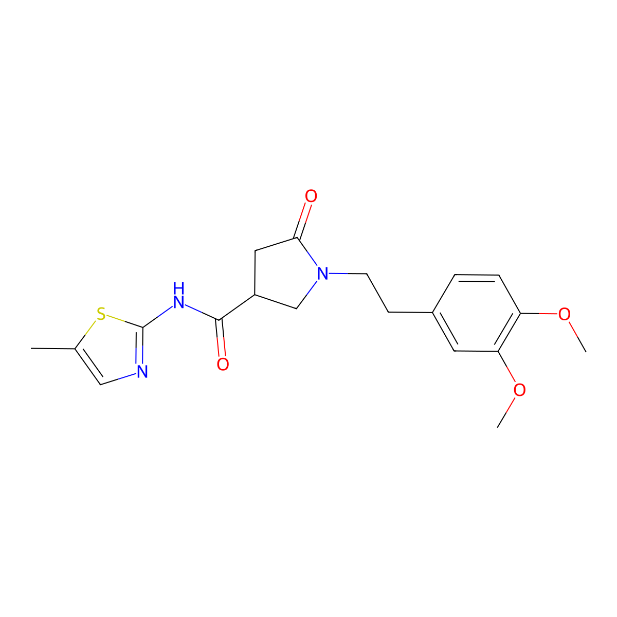 1-[2-(3,4-dimethoxyphenyl)ethyl]-N-(5-methyl-1,3-thiazol-2-yl)-5-oxopyrrolidine-3-carboxamide molecular structure, CAS 1081136-70-0