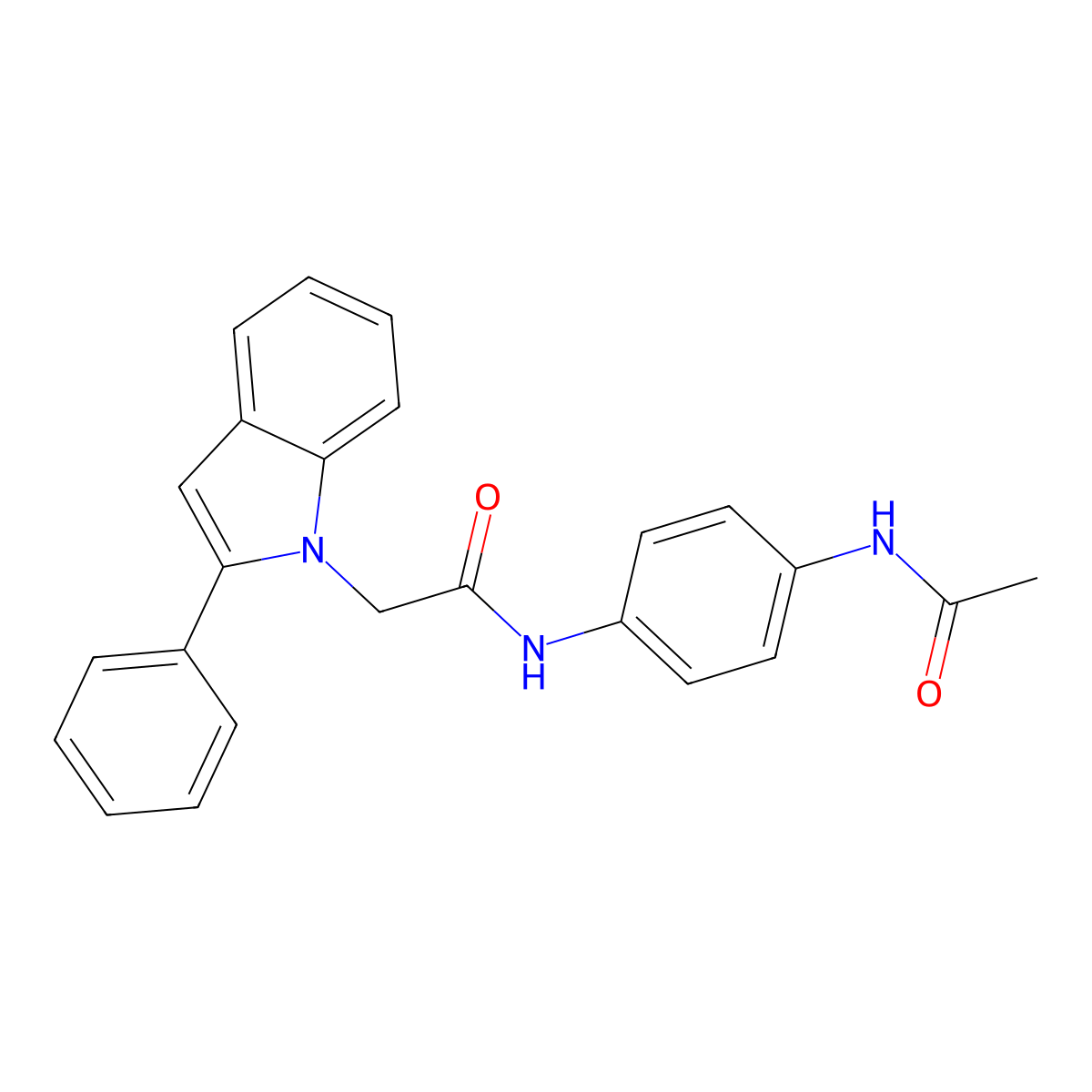 N-[4-(acetylamino)phenyl]-2-(2-phenyl-1H-indol-1-yl)acetamide molecular structure, CAS 1081136-74-4