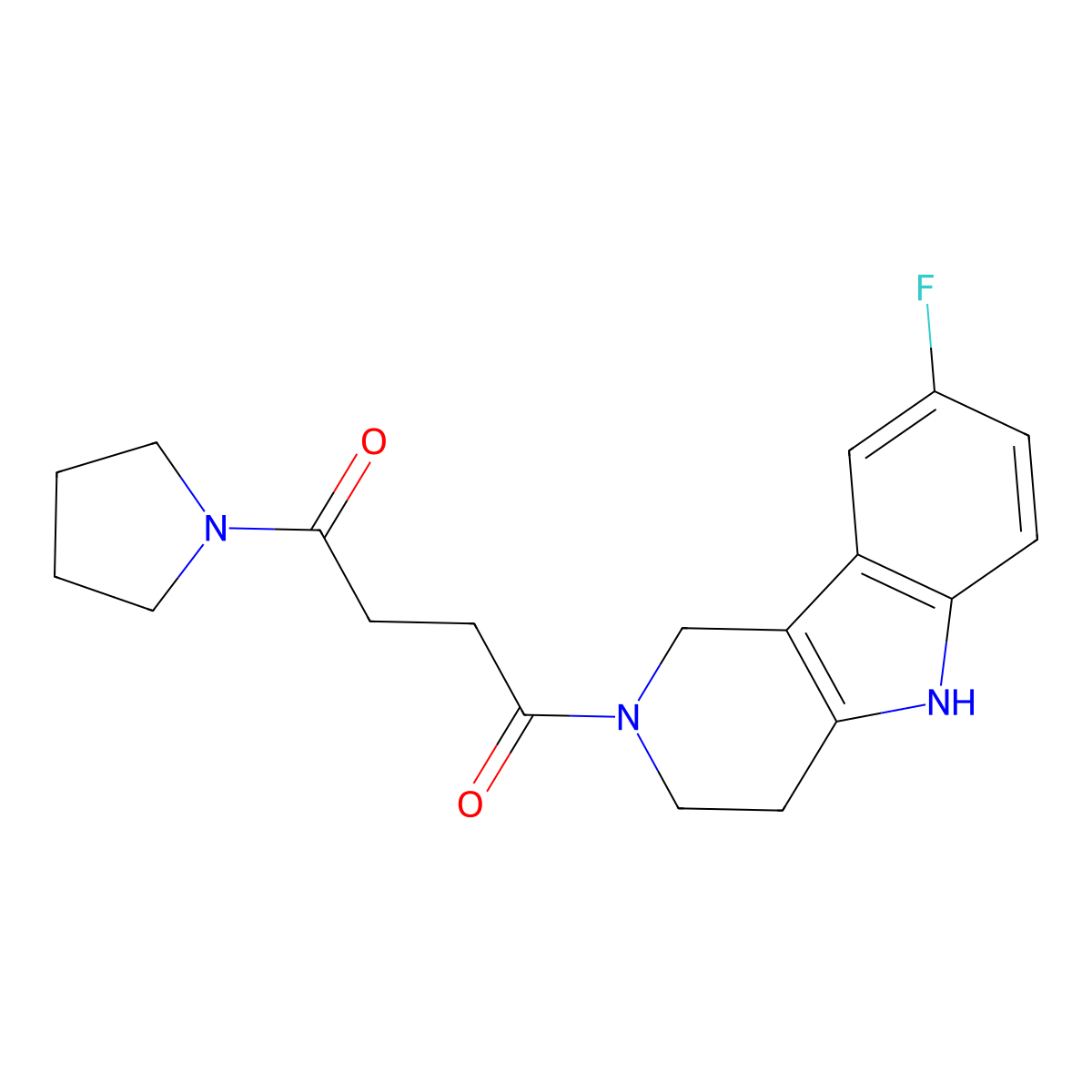 1-(8-fluoro-1,3,4,5-tetrahydro-2H-pyrido[4,3-b]indol-2-yl)-4-(pyrrolidin-1-yl)butane-1,4-dione molecular structure, CAS 1081136-90-4