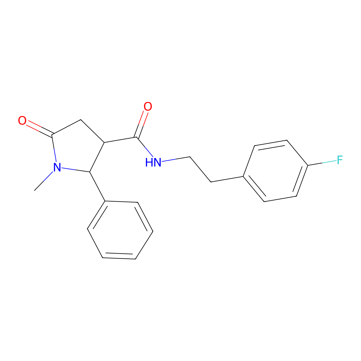N-[2-(4-fluorophenyl)ethyl]-1-methyl-5-oxo-2-phenylpyrrolidine-3-carboxamide molecular structure, CAS 1081136-97-1