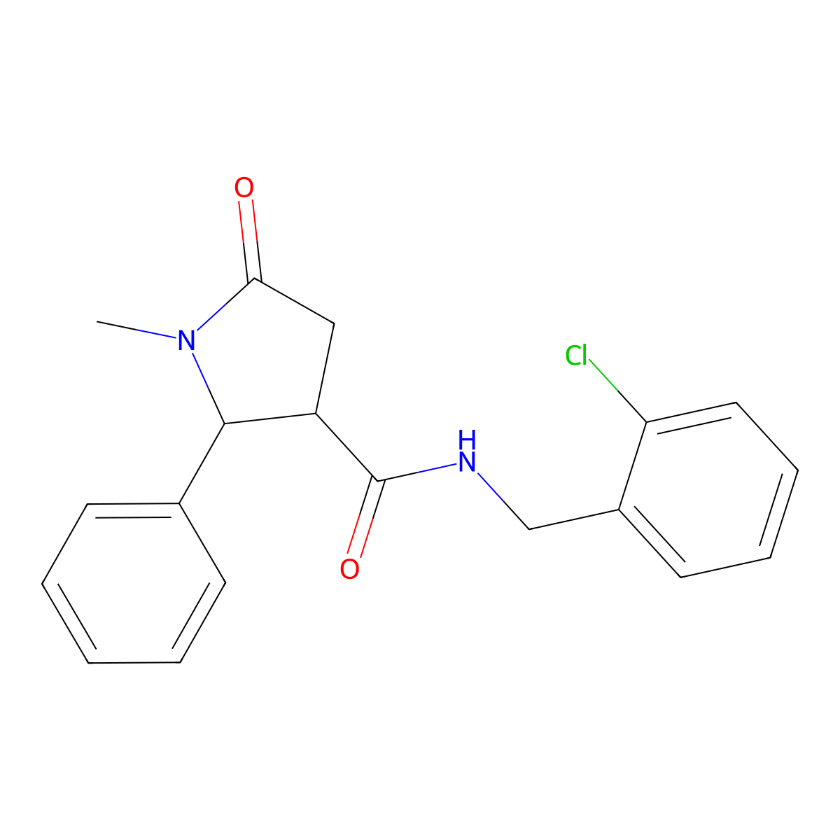 N-(2-chlorobenzyl)-1-methyl-5-oxo-2-phenylpyrrolidine-3-carboxamide molecular structure, CAS 1081137-51-0